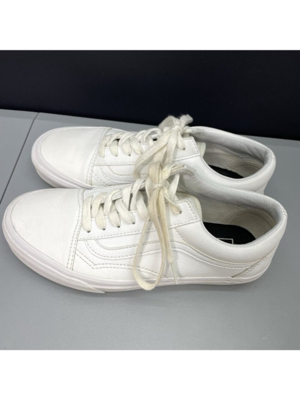 Vans Old Skool Sneakers Shoes Athletic Leather White Womens 7 - Picture 6 of 13